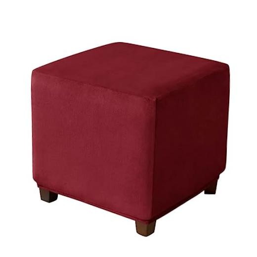 Ottoman Cover Square Velvet S/ Length&Width:13-18"/Height:15-18" Wine Red