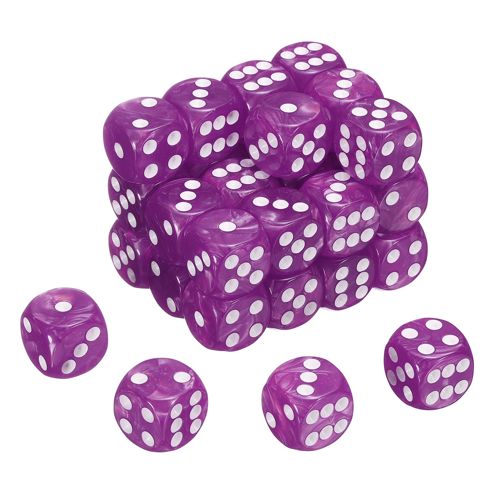 48Pcs 6 Sided Colored Standard Dice, Acrylic D6 Pearl Pattern Dice, Rose Red