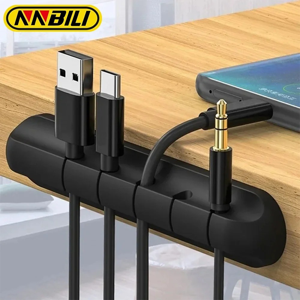 Cable Organizer Silicone USB Cable Winder Desktop Tidy Management Clips
