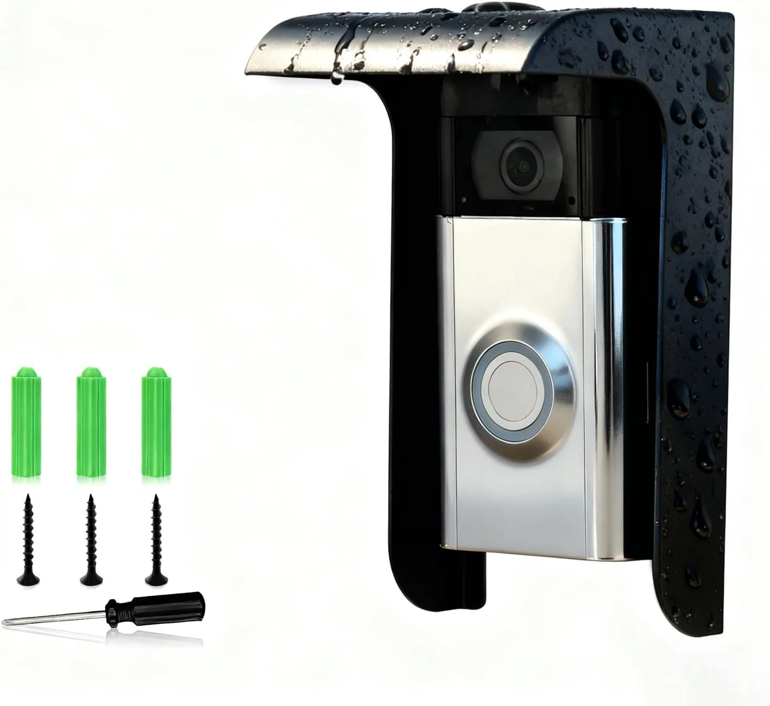 Doorbell Rain Cover,Black Metal Ring Doorbell Protector,Small Video Doorbell Shi