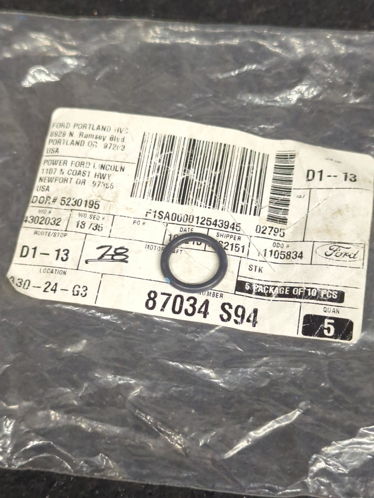 NEW OEM Ford Transmission Dip Stick O-Ring Seal Genuine  Part Number 87034-S94