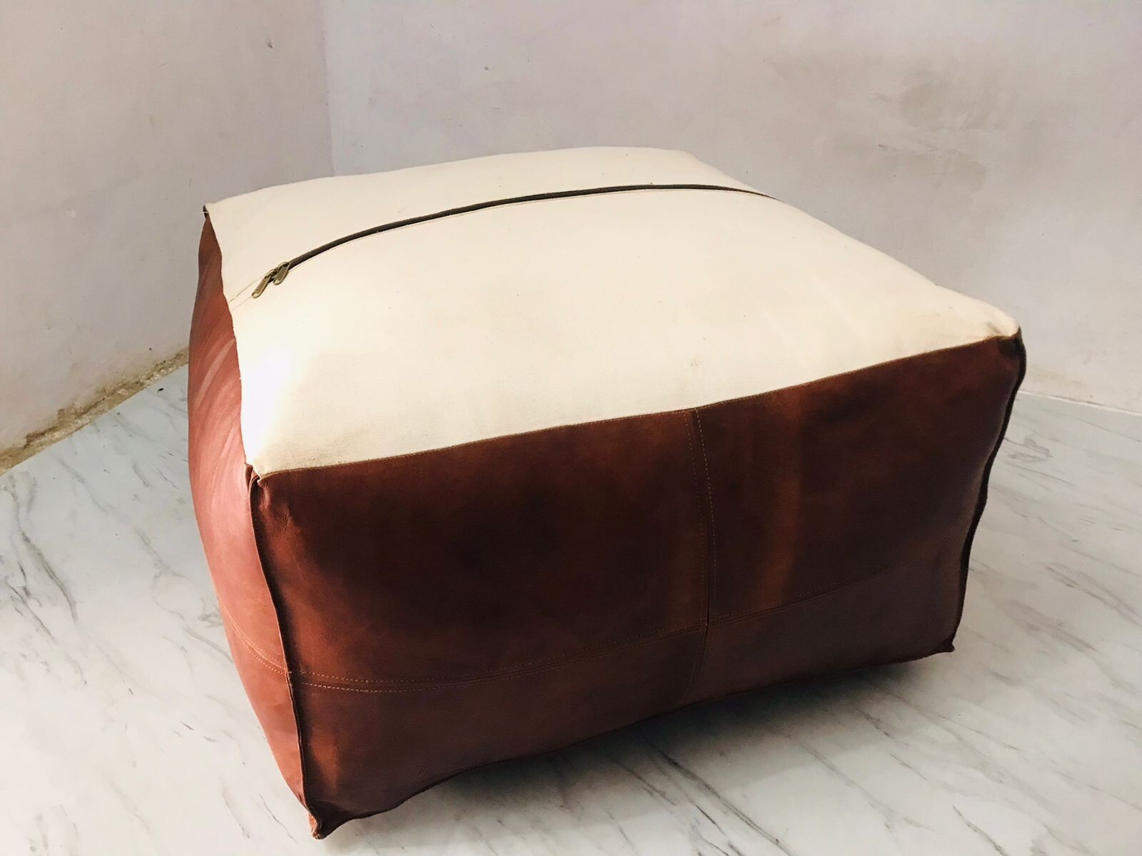 Leather Ottoman Pouffe Genuine Boho Unstuffed Moroccan Footstool New 30'' Square