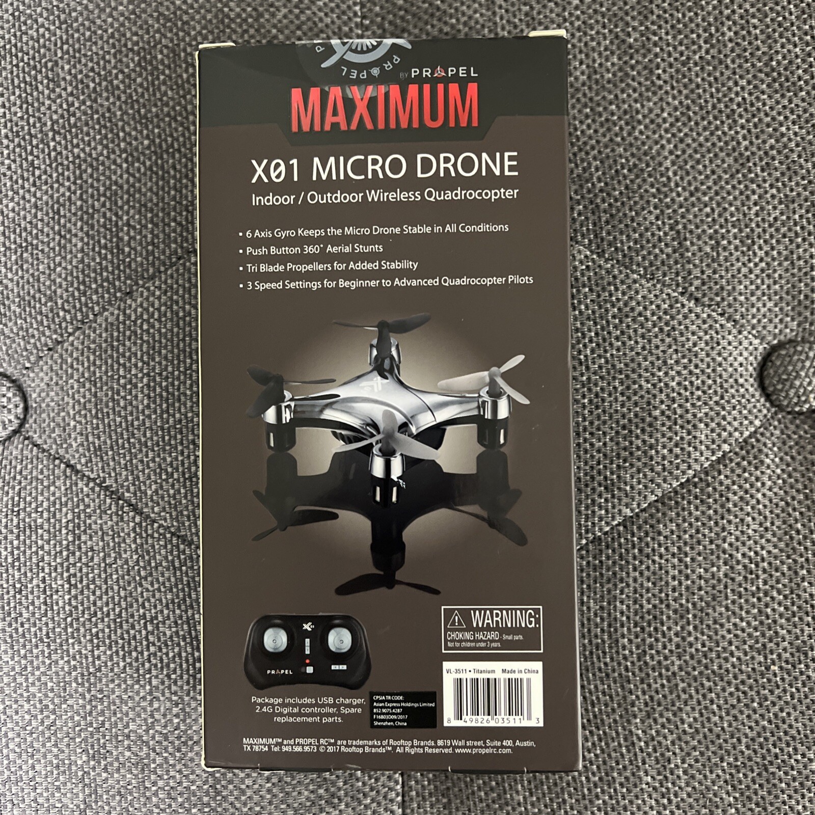 Propel Maximum X01 Micro Drone Wireless Quadrocopter - Titanium (VL-3511) NIB