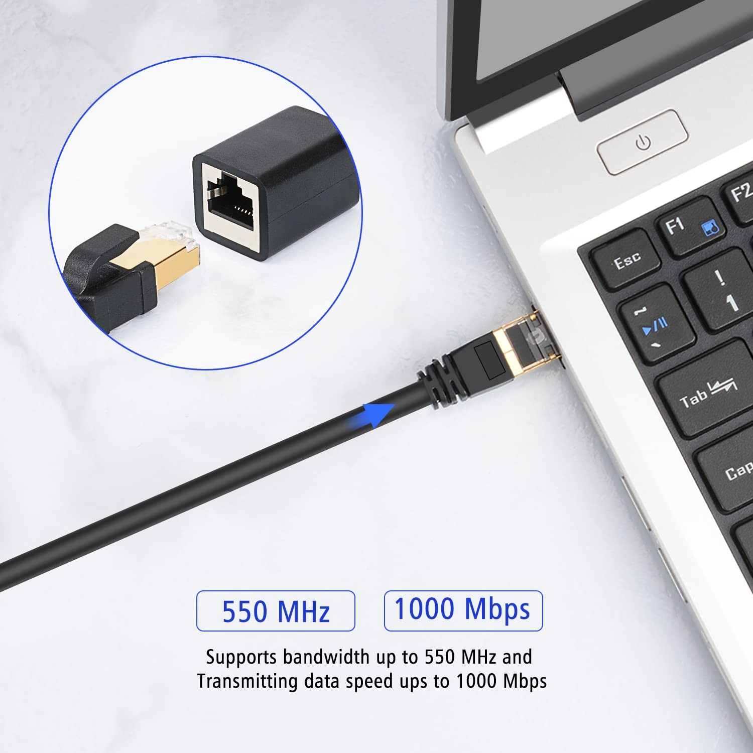 J&D Ethernet Extension Cable, Cat 6 Ethernet Extender Cable Adapter (6 Feet) ...