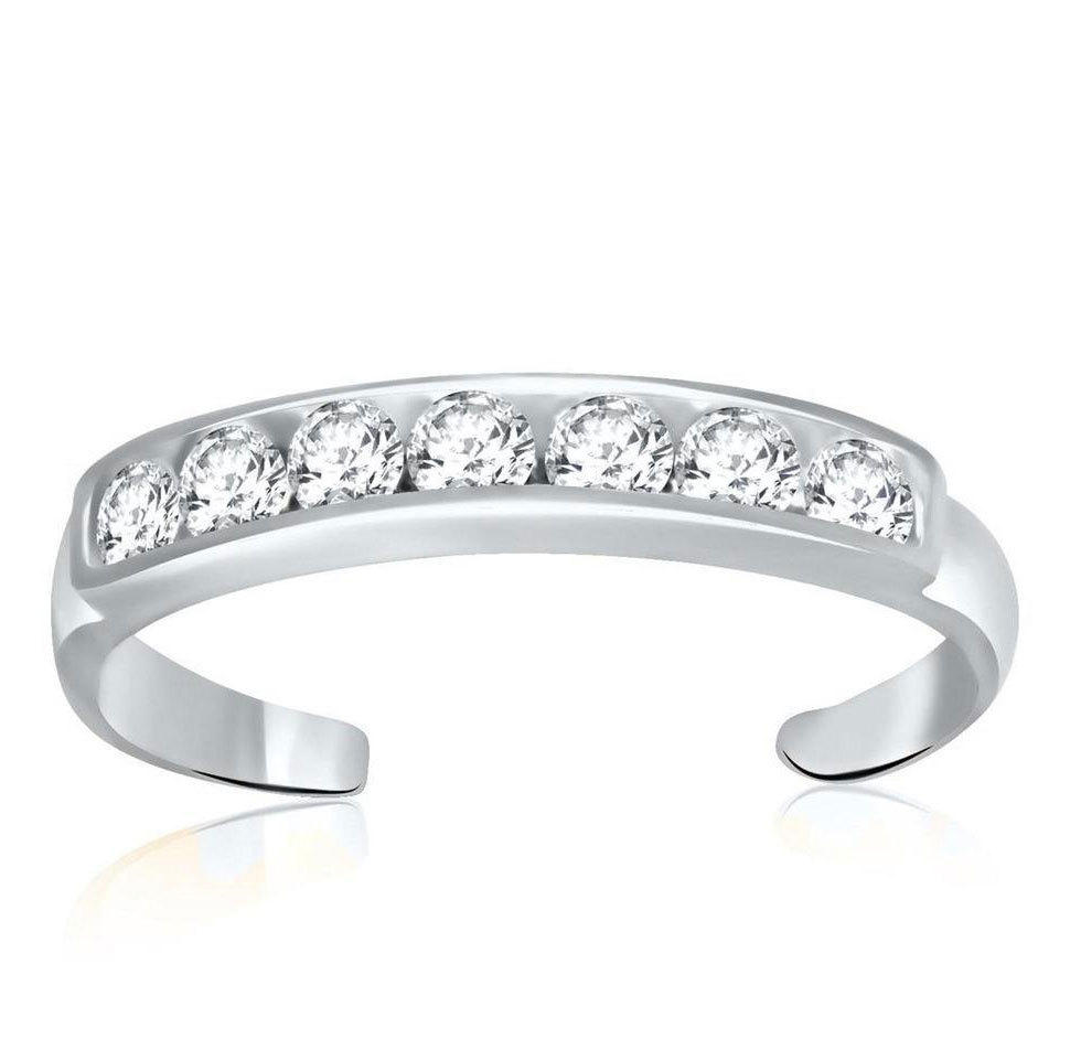Adjustable Channel Set Round Cut CZ Toe Ring Real Solid 14K White Gold