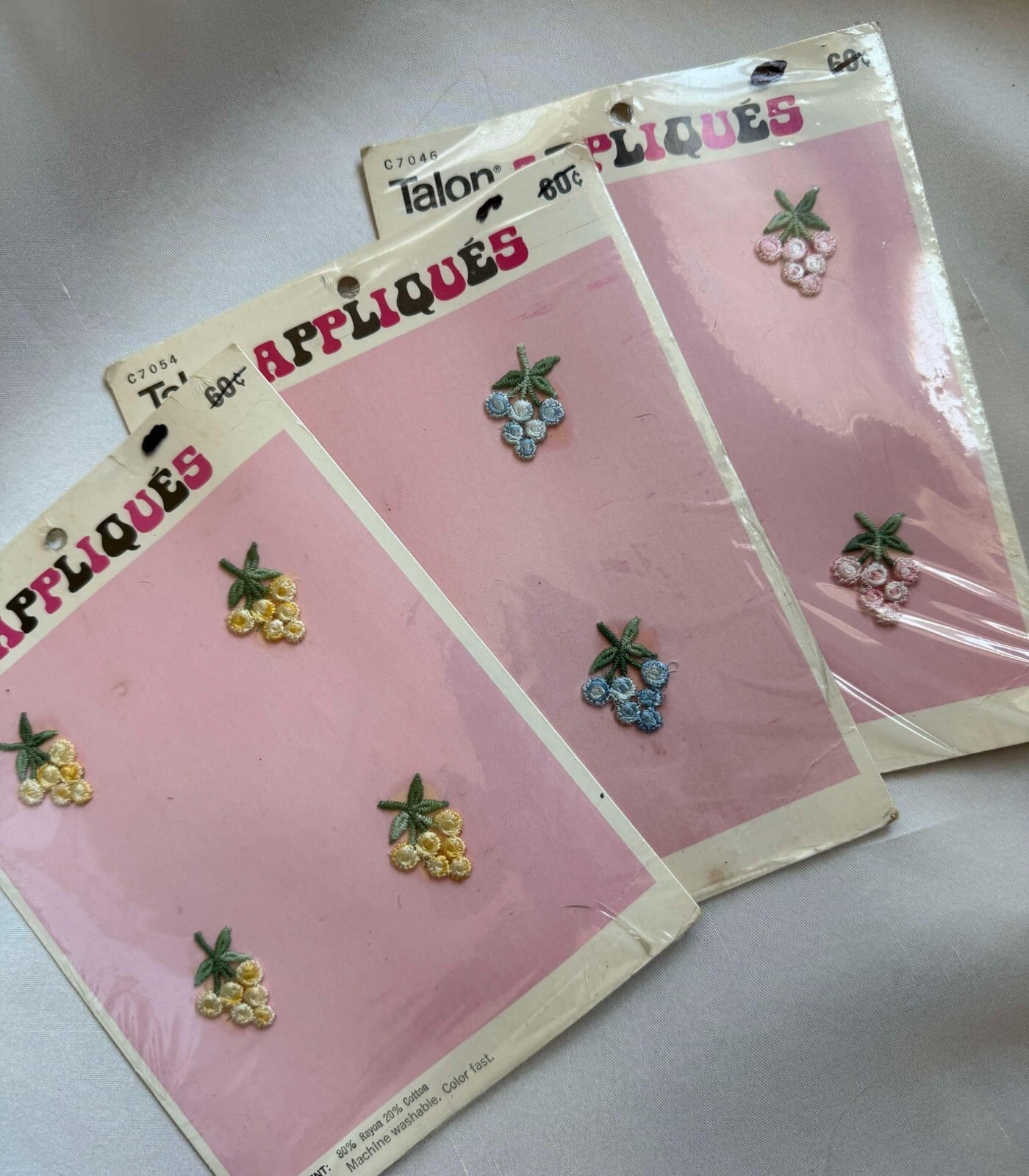 Vintage Grape Cluster Appliques new old stock Choose Blue Yellow or Pink!