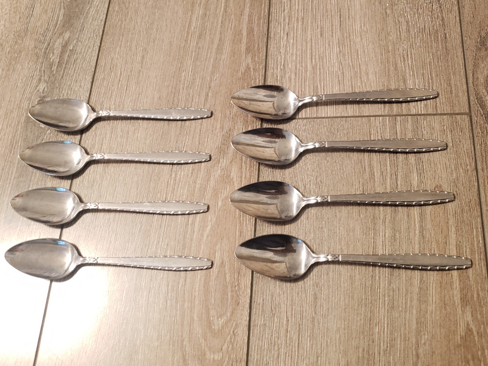 RARE Vintage Lot Of 8 Supreme Cutlery Stainless Japan Gemstone Teaspoons MCM