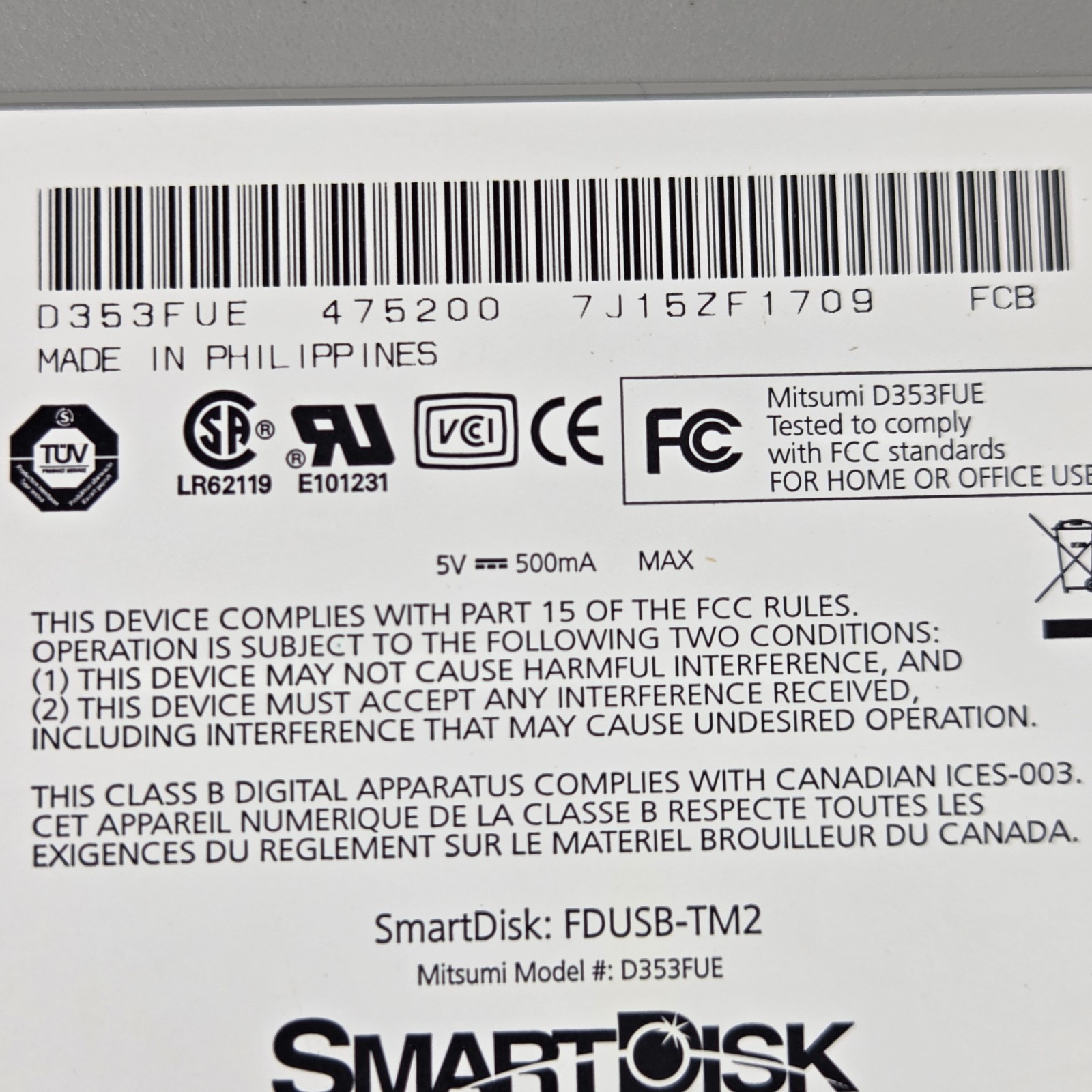 Vintage Smart Disk FDUSB-TM2 Mitsumi Model #D353FUE
