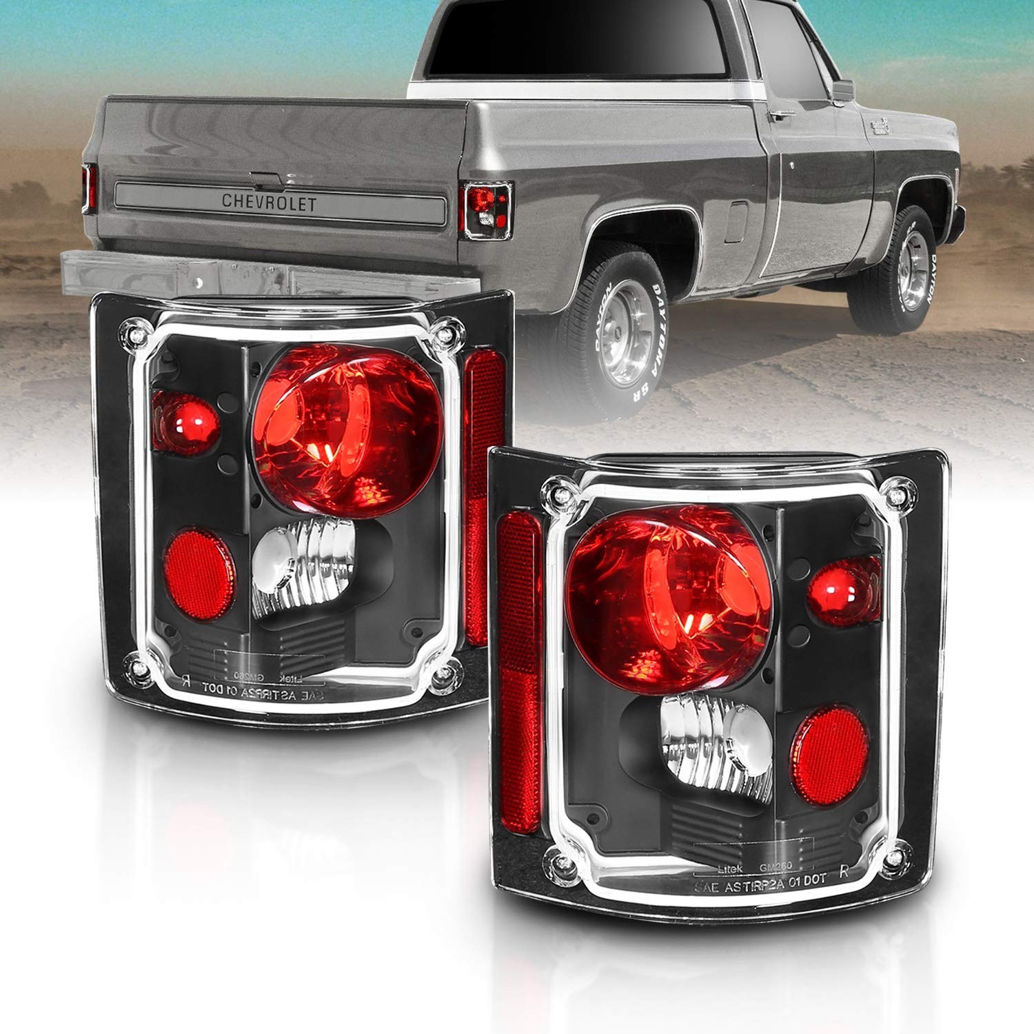 AmeriLite Black Housing Replacement Tail Lights Assembly Set For 1973-1991 Chevy