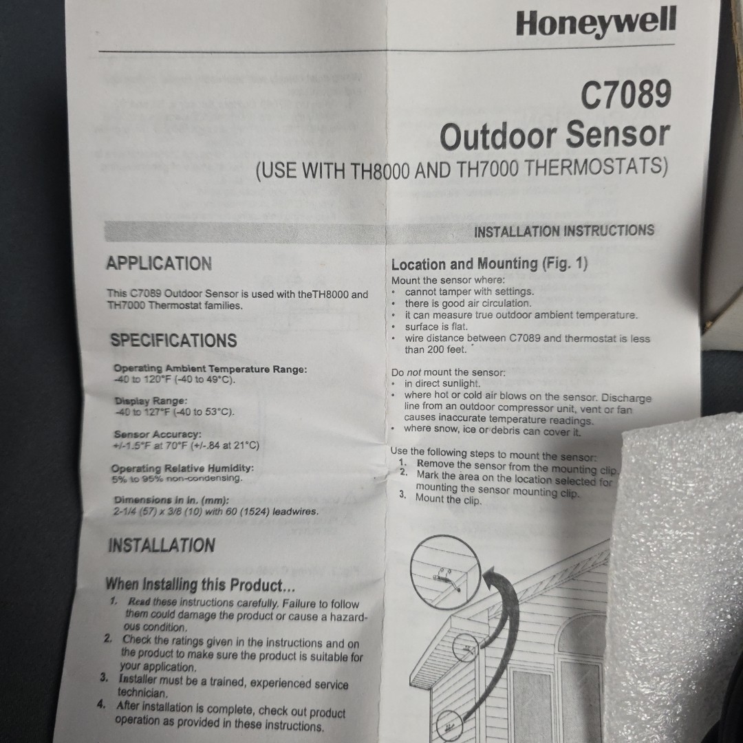 Honeywell C7089U1006 Outdoor Temperature Sensor