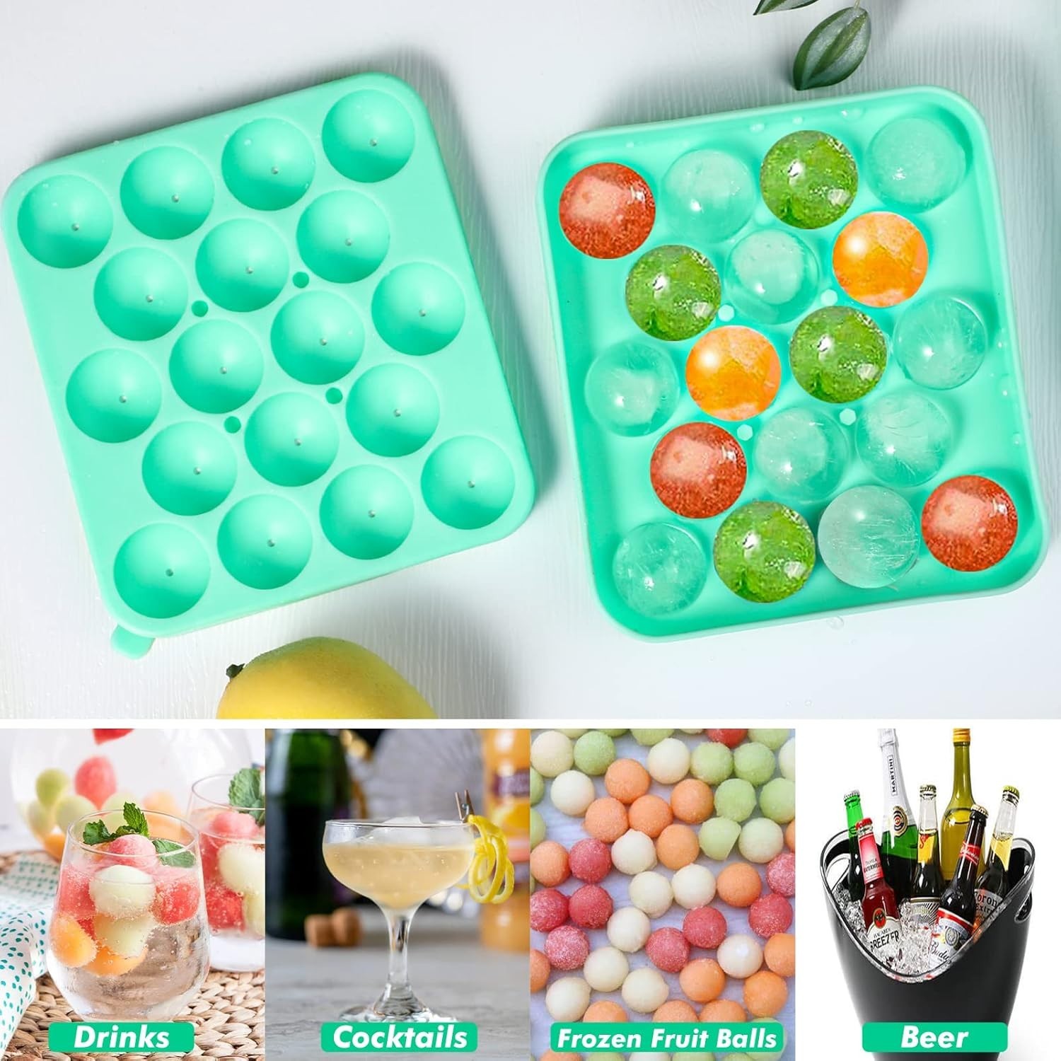 2 Pack Silicone Round Ice Cube Molds, 1.1 Inch Ice Ball Maker Easy Release Si...