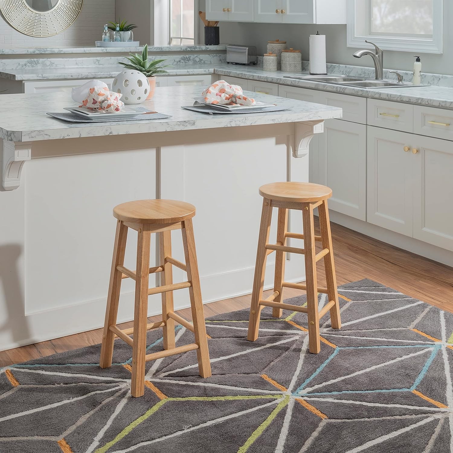 Natural Barstool W/ Round Seat 24-Inch
