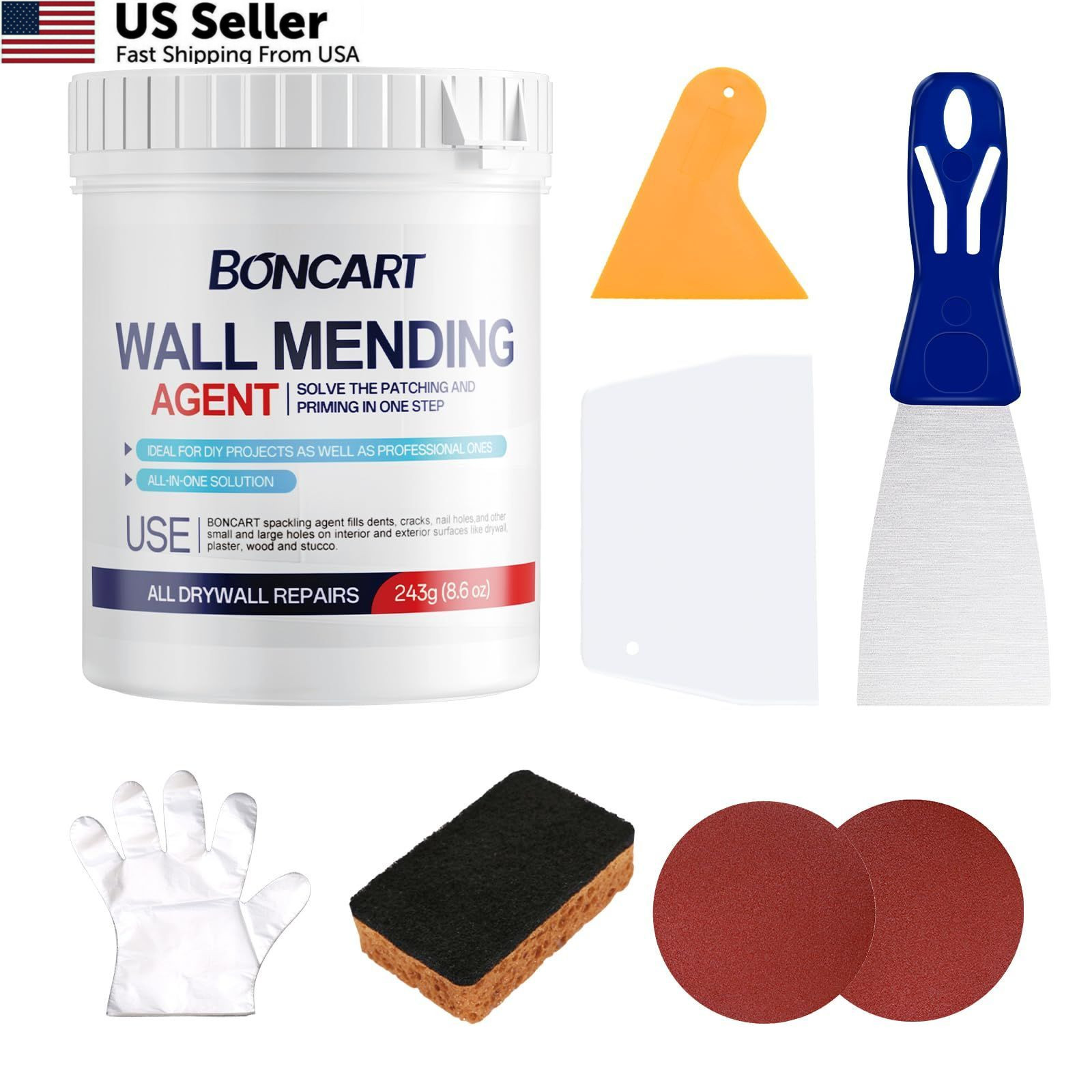 BONCART 8.6oz Drywall Patch Repair Kit - Professional All-in-1 Tool WHITE-1