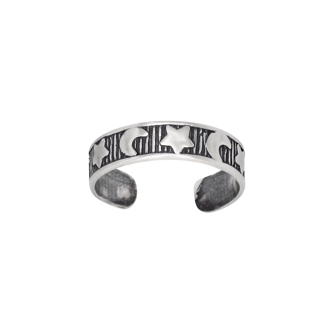 Sterling Silver .925 Multiple Moon & Star Toe Ring Adjustable Size | Made In USA