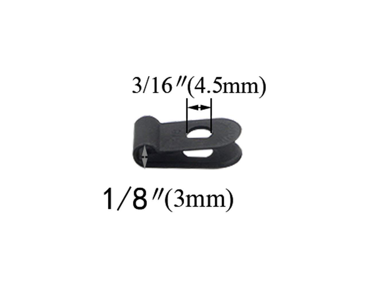 200 Pcs 1/8" Nylon Cable Clips Assortment Rtype Cable Clip Kit Black Plastic Wir