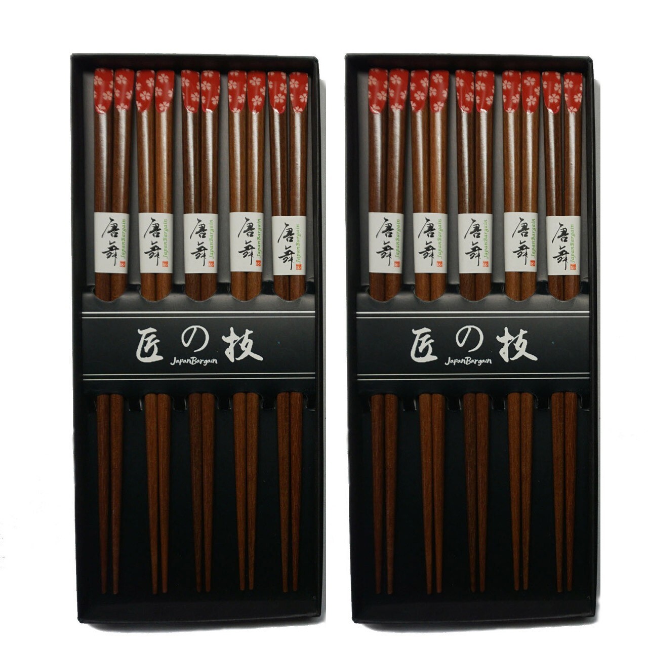 2 Pack 5 Pair Sakura Red Cherry Blossom Wooden Chopstick Gift Set S-4514x2