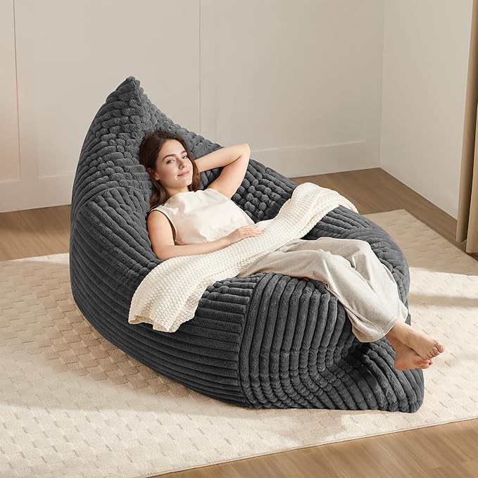 Ergonomic Striped Bean Bag Chair for Full-Body Relaxation and Cozy Home Loungin