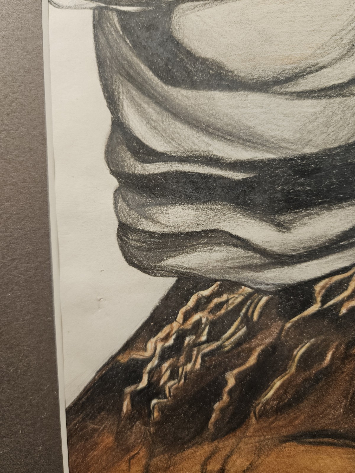 STRIKING EXPRESSIVE FEMALE PROFILE ORIGINAL MIXED MEDIA FIGURATIVE DRAWING