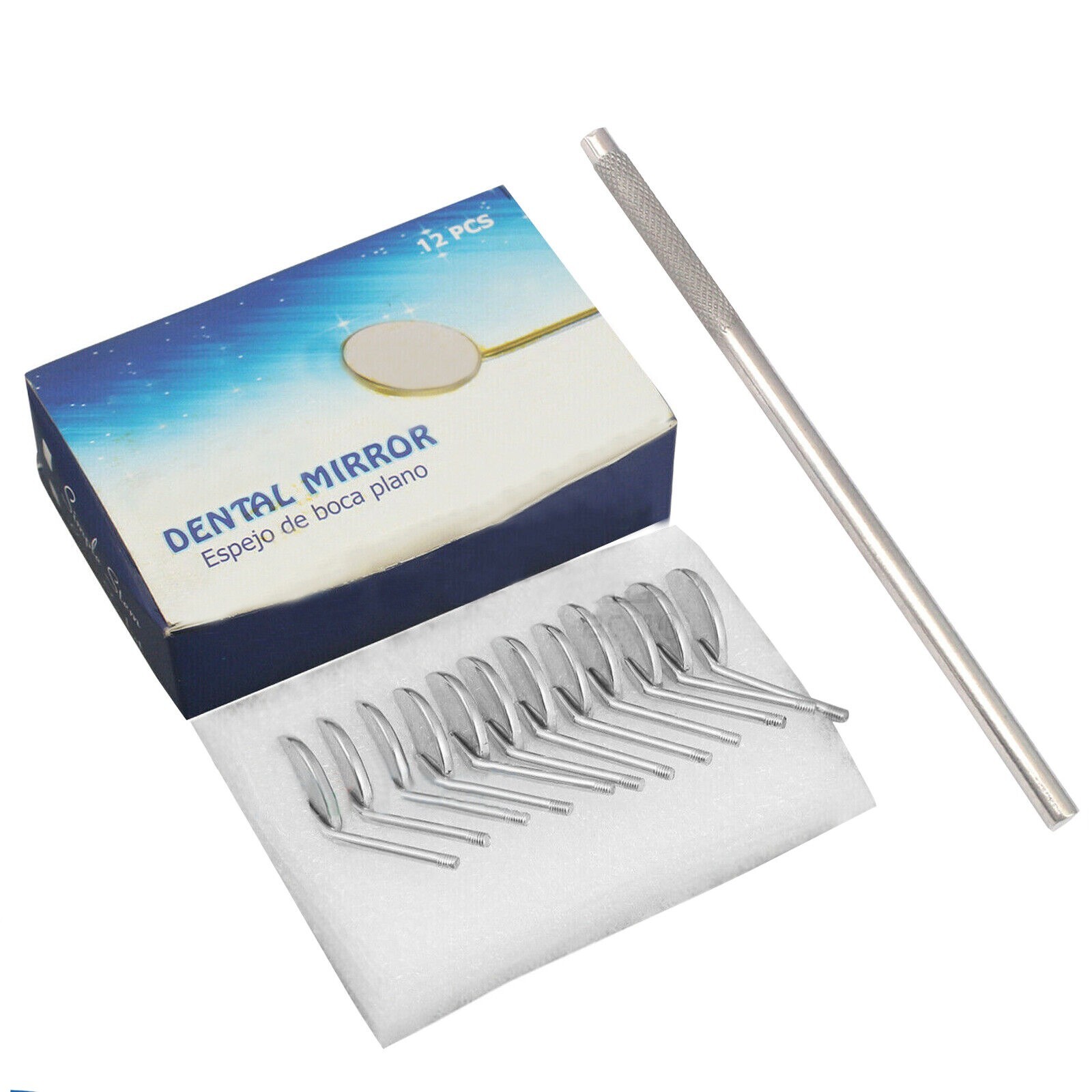 Dental Premium 12 x Mouth Mirror heads simple stem #5 Plain + Free Handle