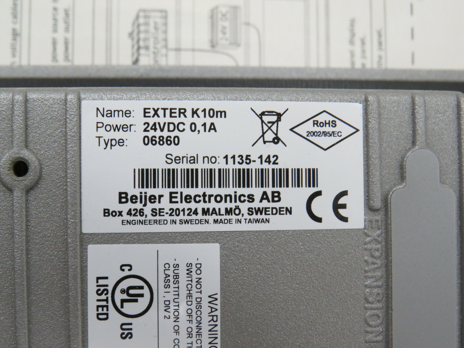 Beijer Electronics Exter K10M Graphic Keypad Operator Interface 24VDC 601110201