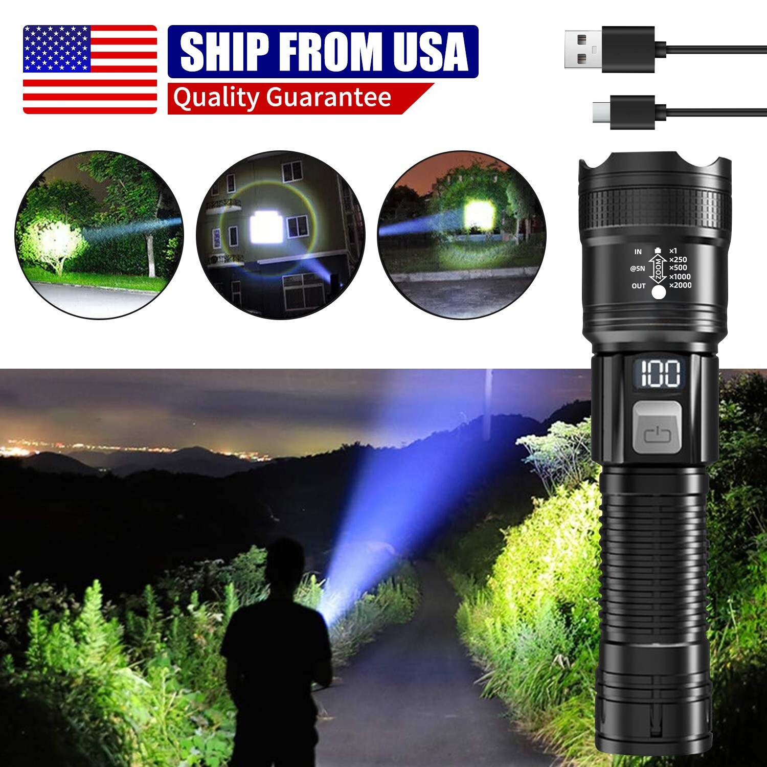 LED Flashlight Torch Outdoor Lighting Camping Adventure Hunting Multifunction