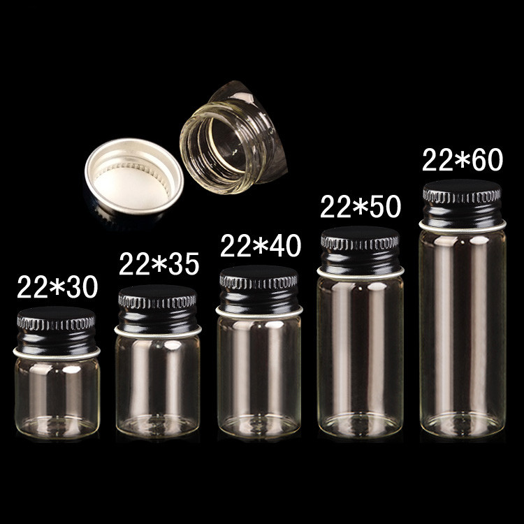 5ml~14ml Glass Vial Jars Bottle Crafts With Black Aluminum Lid DIY