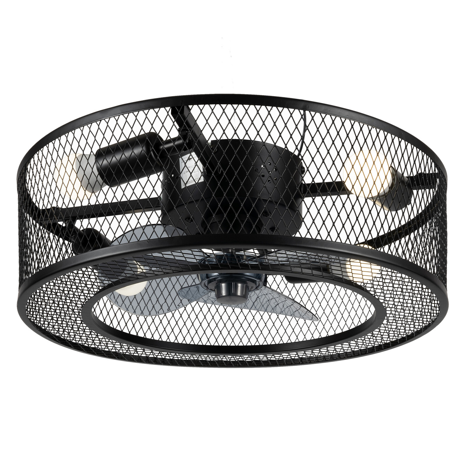 Modern LED Ceiling Fan Light Semi Flush Mount Caged Fan Lamp with Remote Control