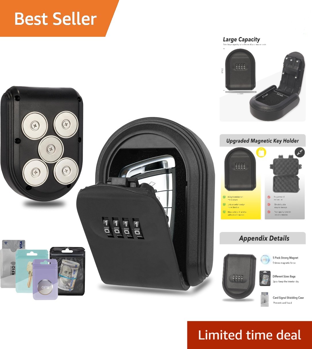 Magnetic Key Box for Under Car, Hide a Key Outside with Combination Lock Box,...