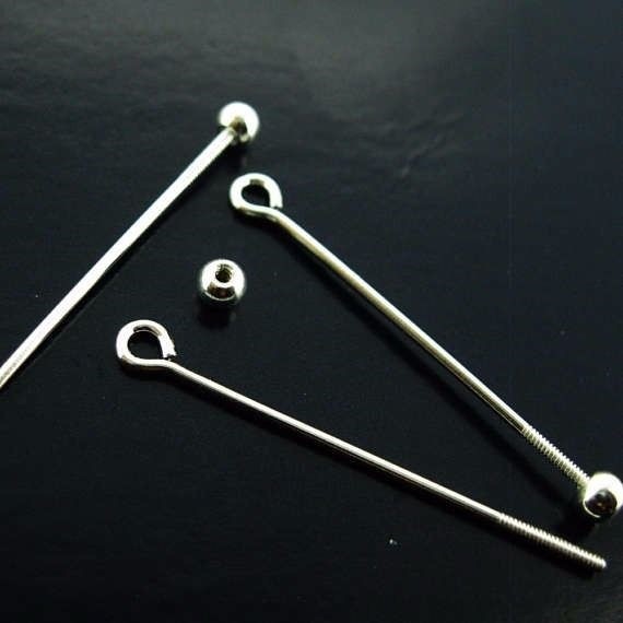 3 pcs of Sterling Silver Eye Pin Bail, Screw on Ball Pin , Headpins- 20 or 30mm
