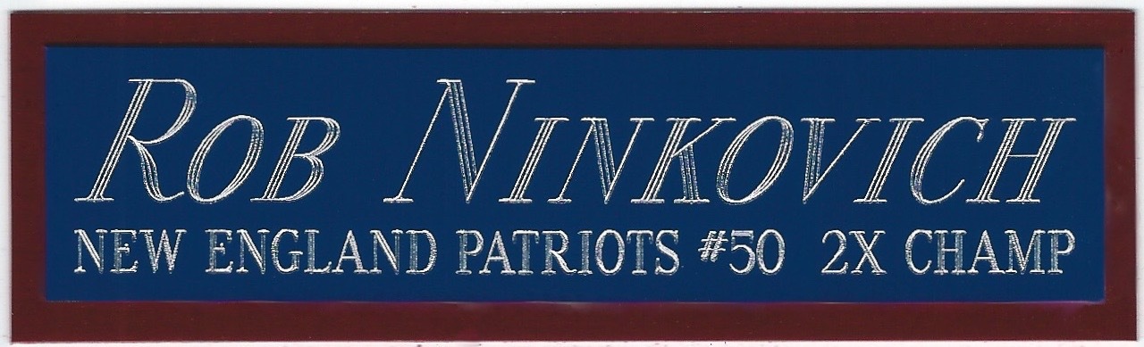 ROB NINKOVICH PATRIOTS NAMEPLATE AUTOGRAPHED Signed HELMET-JERSEY-FOOTBALL-PHOTO