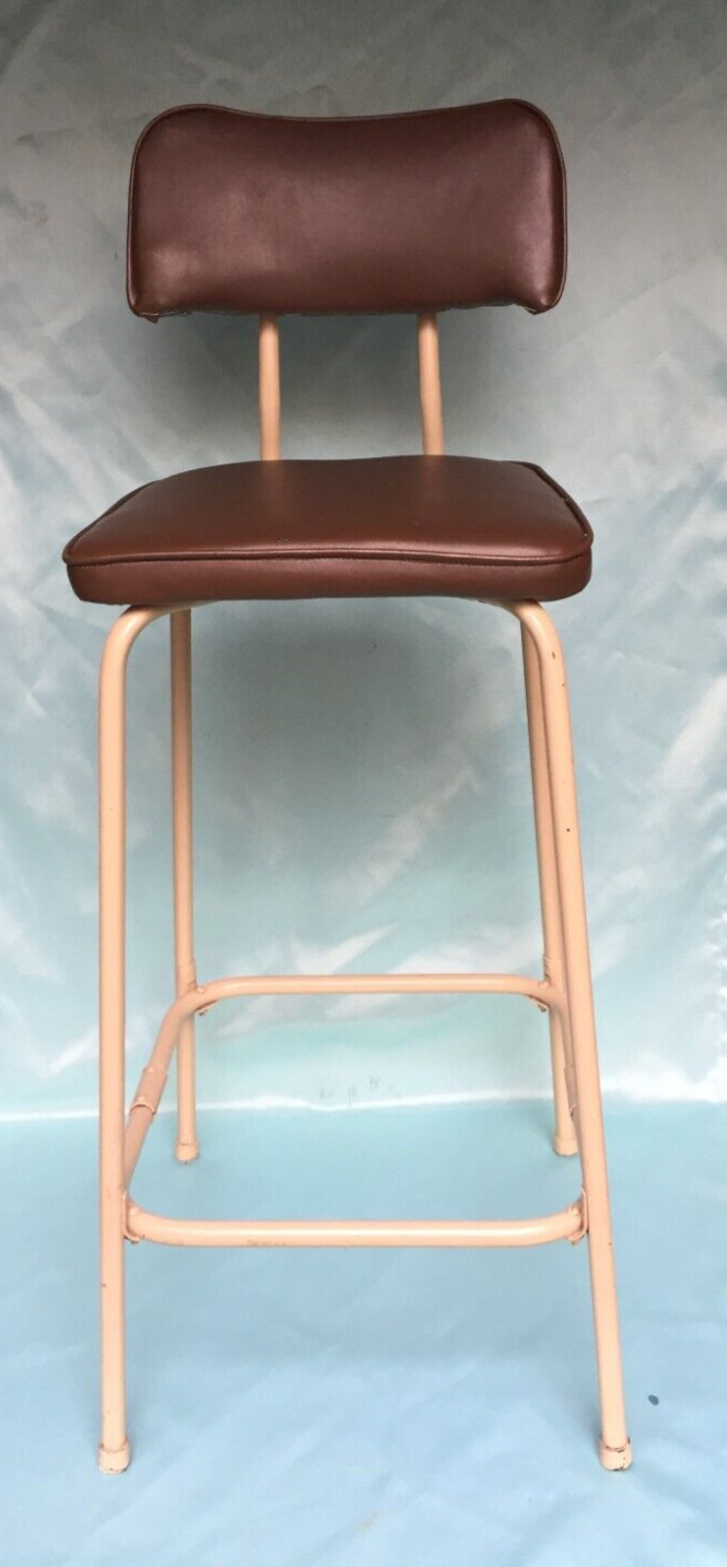 Mid Century Industrial Metal Bar Stool Vinyl Top Chair - Man Cave Vintage