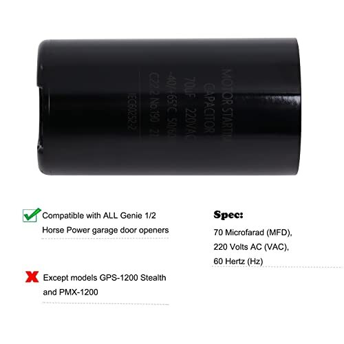 19988A Capacitor 70 MFD 220 Vac 60 Hz Garage Door Opener Starting Capacitor R...