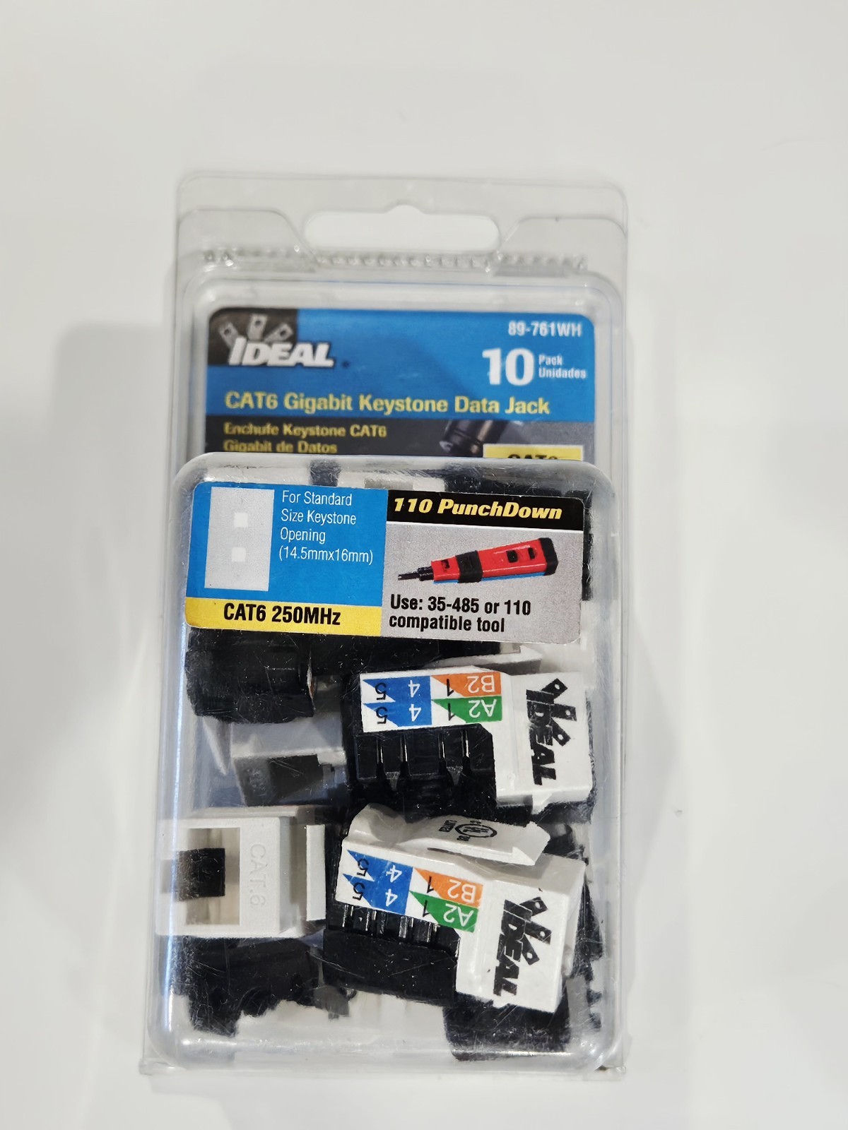 Ideal 89-761WH CAT6 Keystone Modular Jack White 10/Clam #420 K2