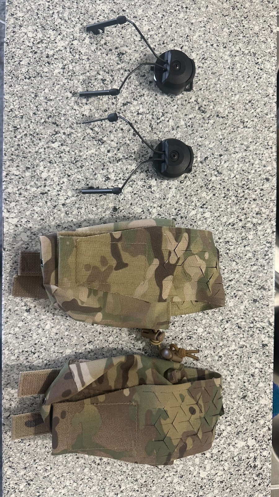 multicam x2 spud pouch and peltor arc adapters
