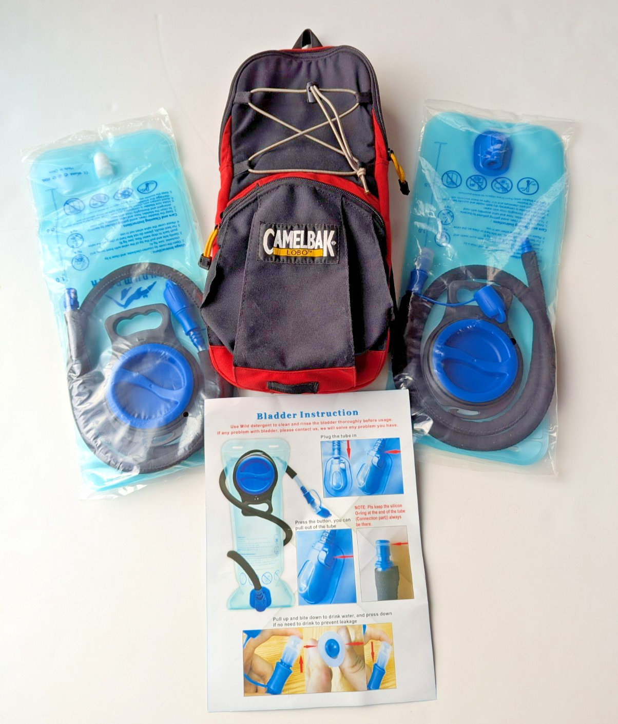 Camelbak Lobo 2L Hydration Pack Backpack Red Hiking Bag with 2 NEW Bladders!