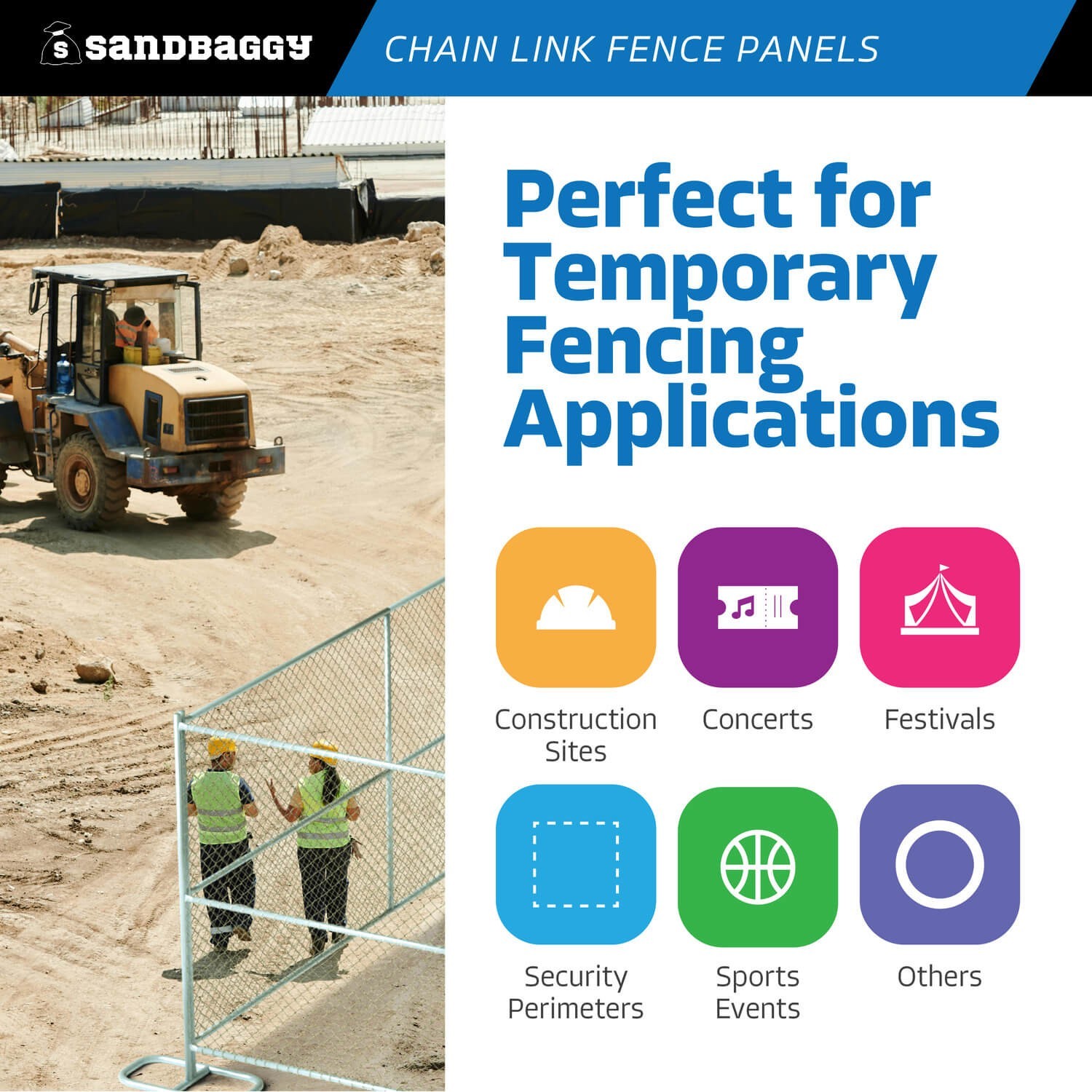 8 ft Temporary Chain Link Fence Panel (Galvanized) - 10 QTY