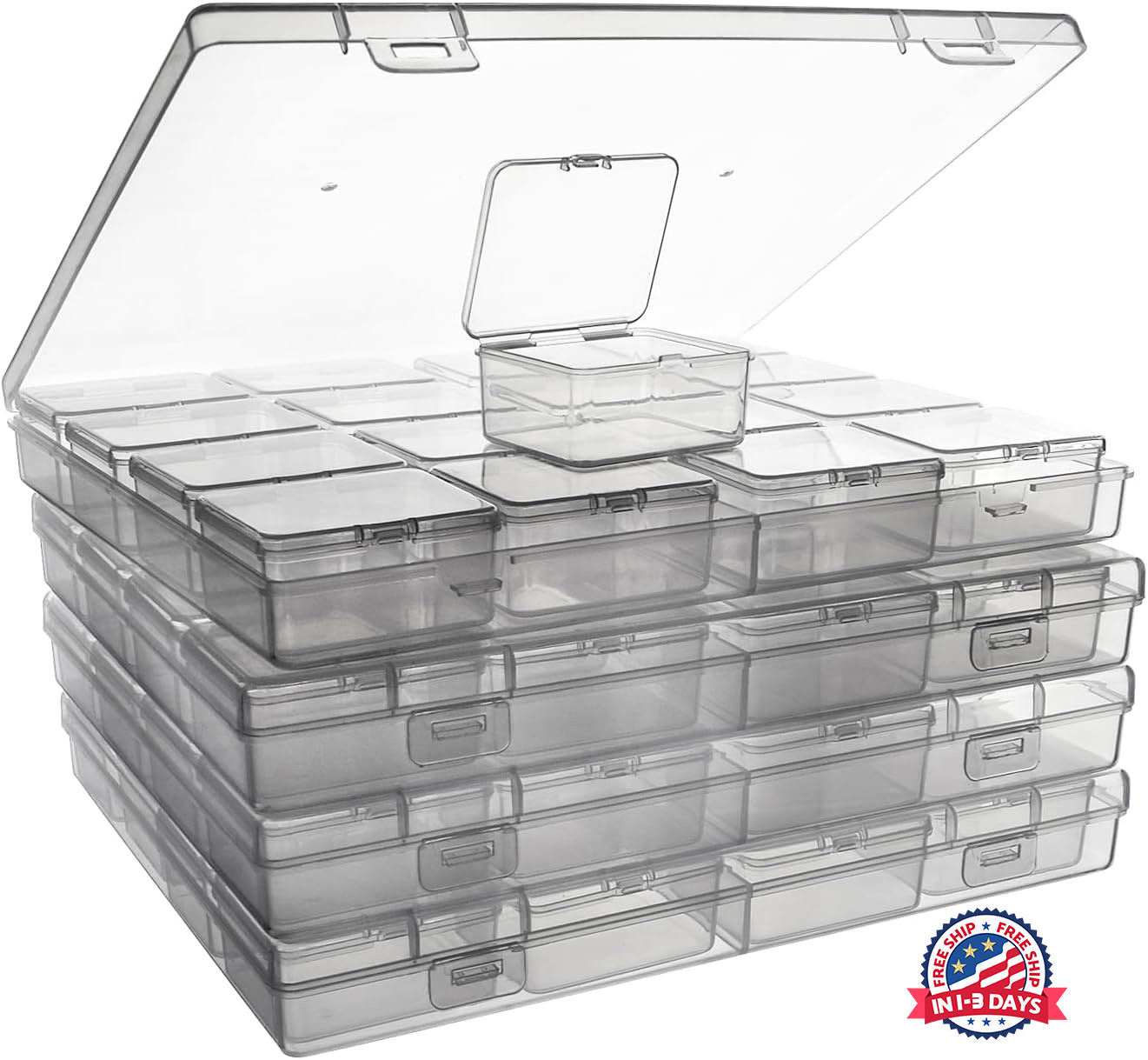 64 cajas organizadoras de cuentas de plástico transparente