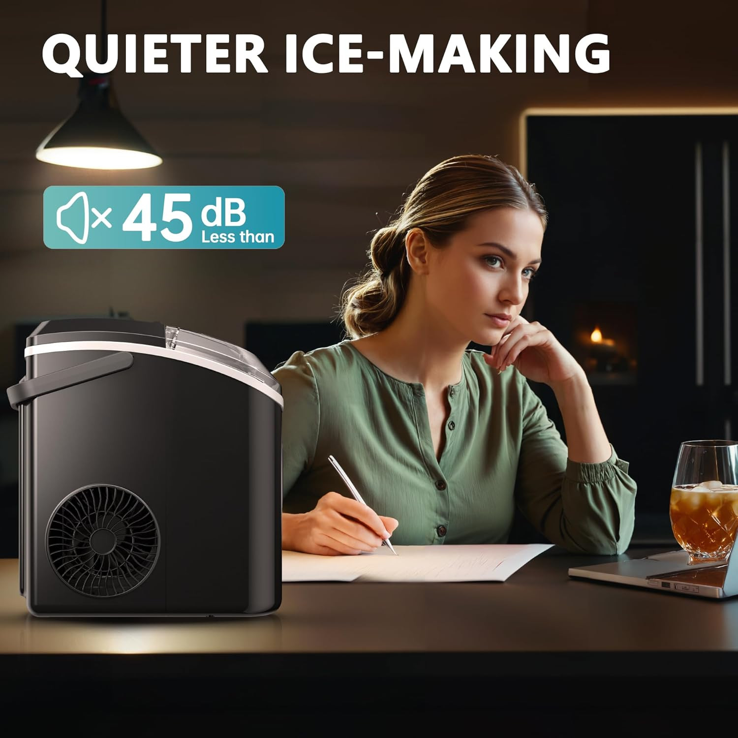 Nugget Ice Maker Countertop with Handle, Ready in 6 Mins, 34Lbs per Day, Removab