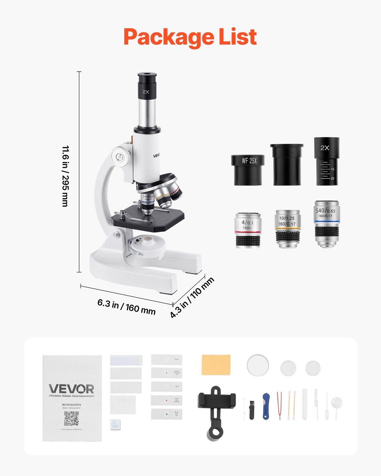 VEVOR Microscope for Kids Adults, 40X-2000X Professional Compound Microscope Mob