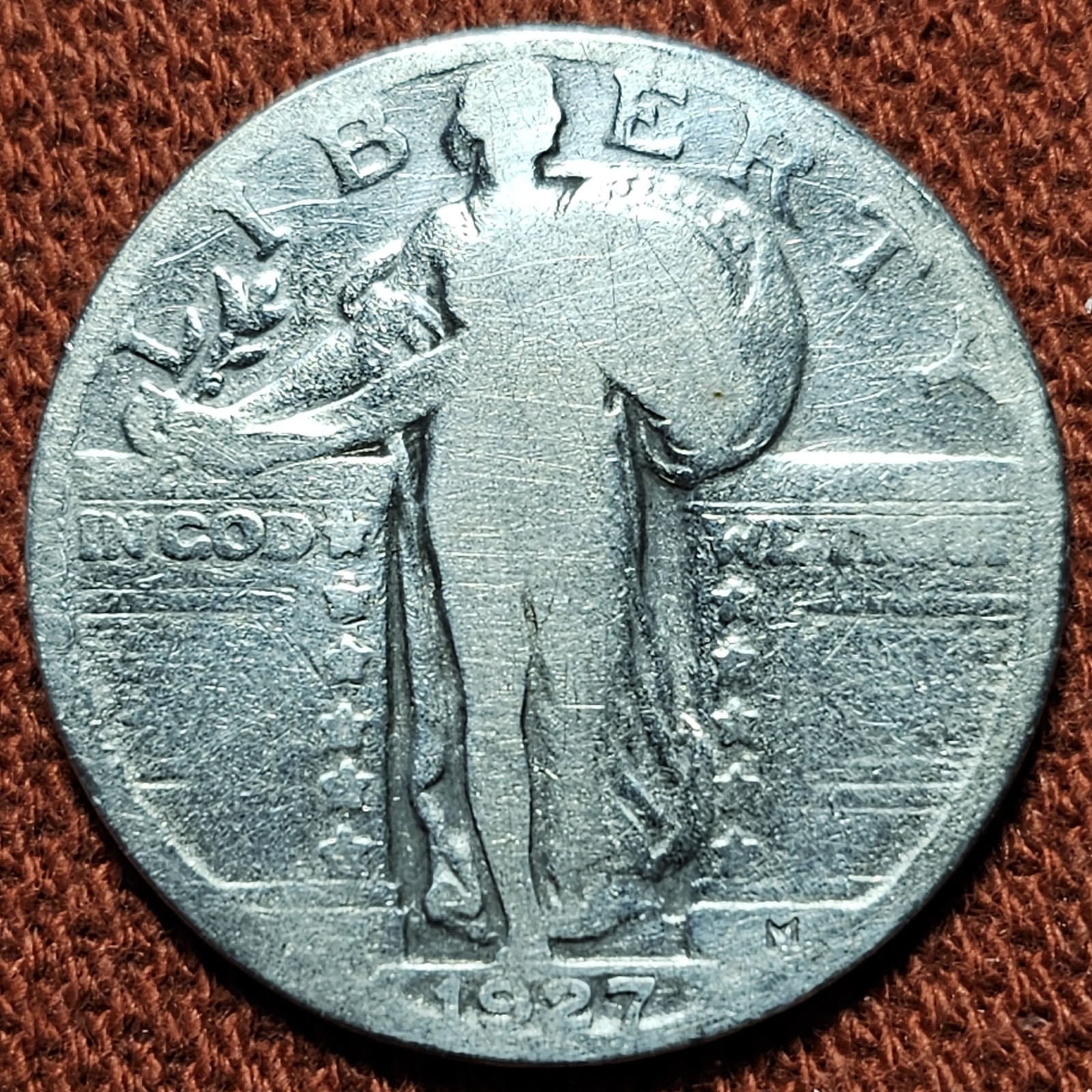 1927 Standing Liberty Quarter 25C Silver Coin G/VG Details 90% Silver