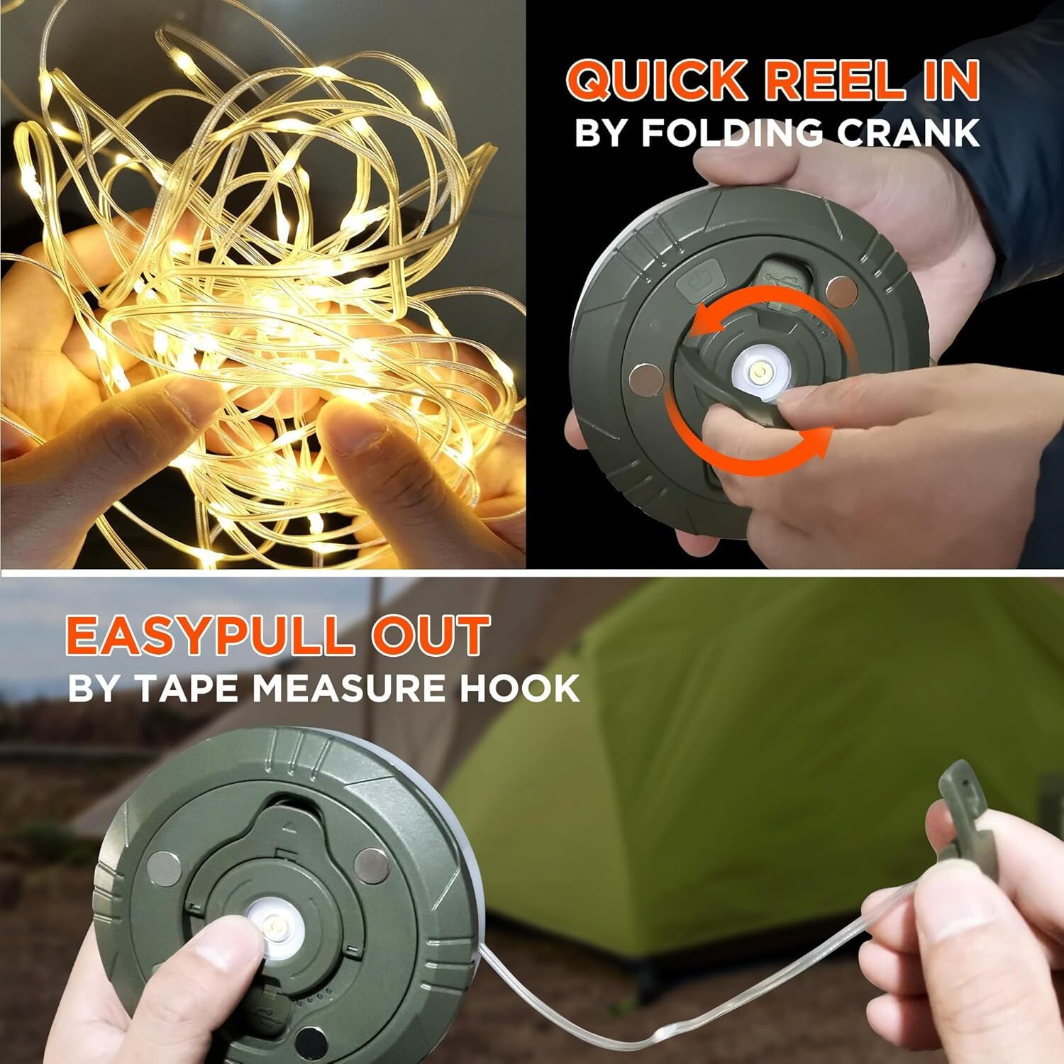 Portable LED Camping String Lights Lantern Waterproof USB Rechargeable Magnetic