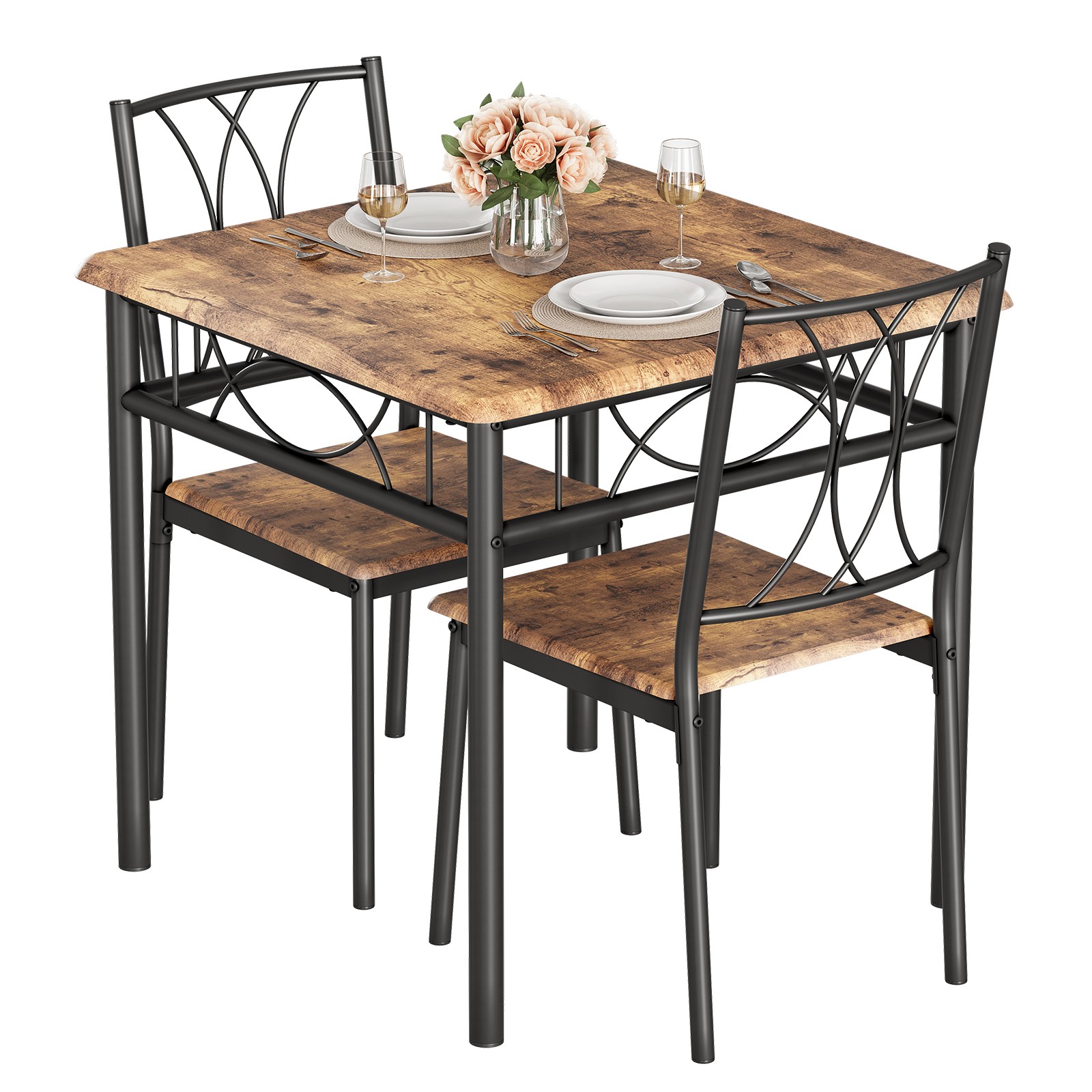 3-Pieces Kitchen Dining Table and 2 Chairs Set for Small Spaces Home Furniture