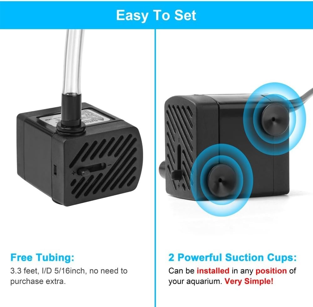 Safe & Adjustable 50GPH Submersible Aquarium Pump - Super Quiet Design