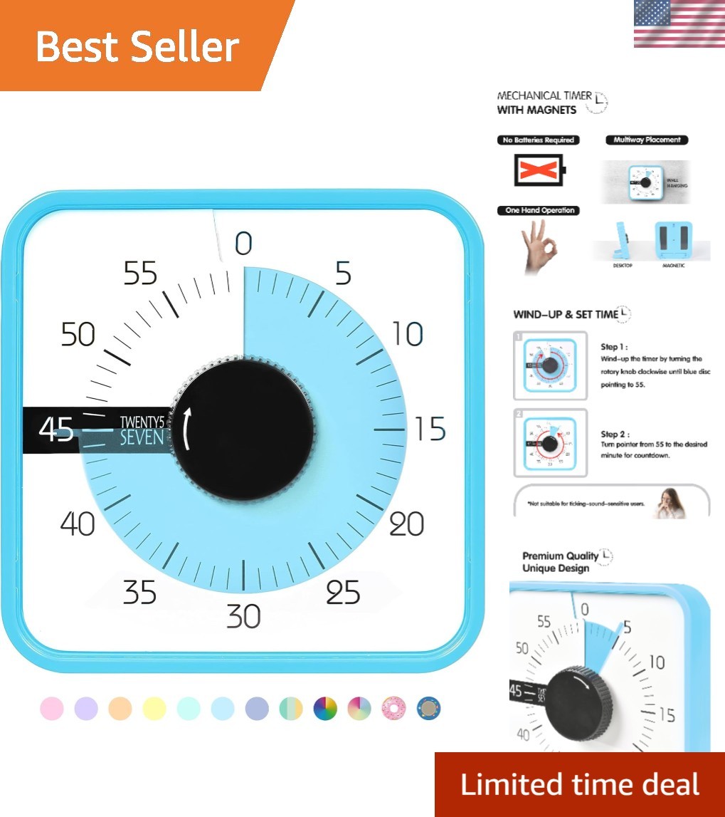 Countdown Timer 7.5 inch; 60 Minute 1 Hour Visual Timer – Classroom Teaching ...