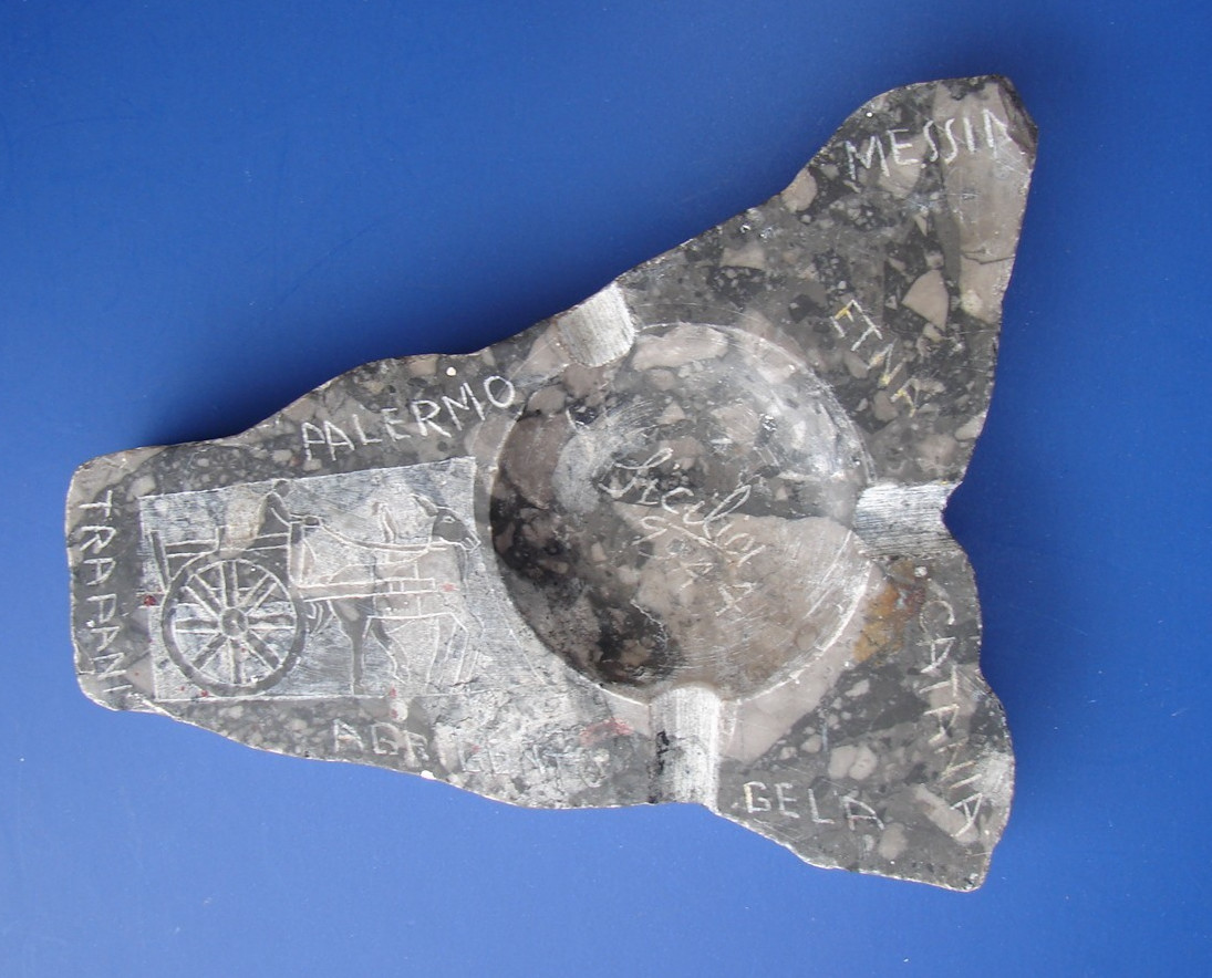 RARE MARBLE Ashtray 1944 of MAP OF SICILY & ETCHED NAMES OF PLACES In Italy