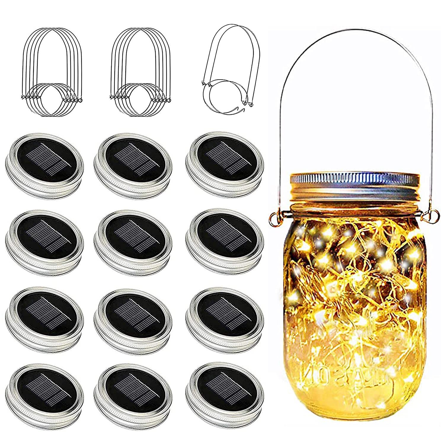 Solar Mason Jar Lid Lights 12 Pack 30 LED Waterproof Outdoor Decor