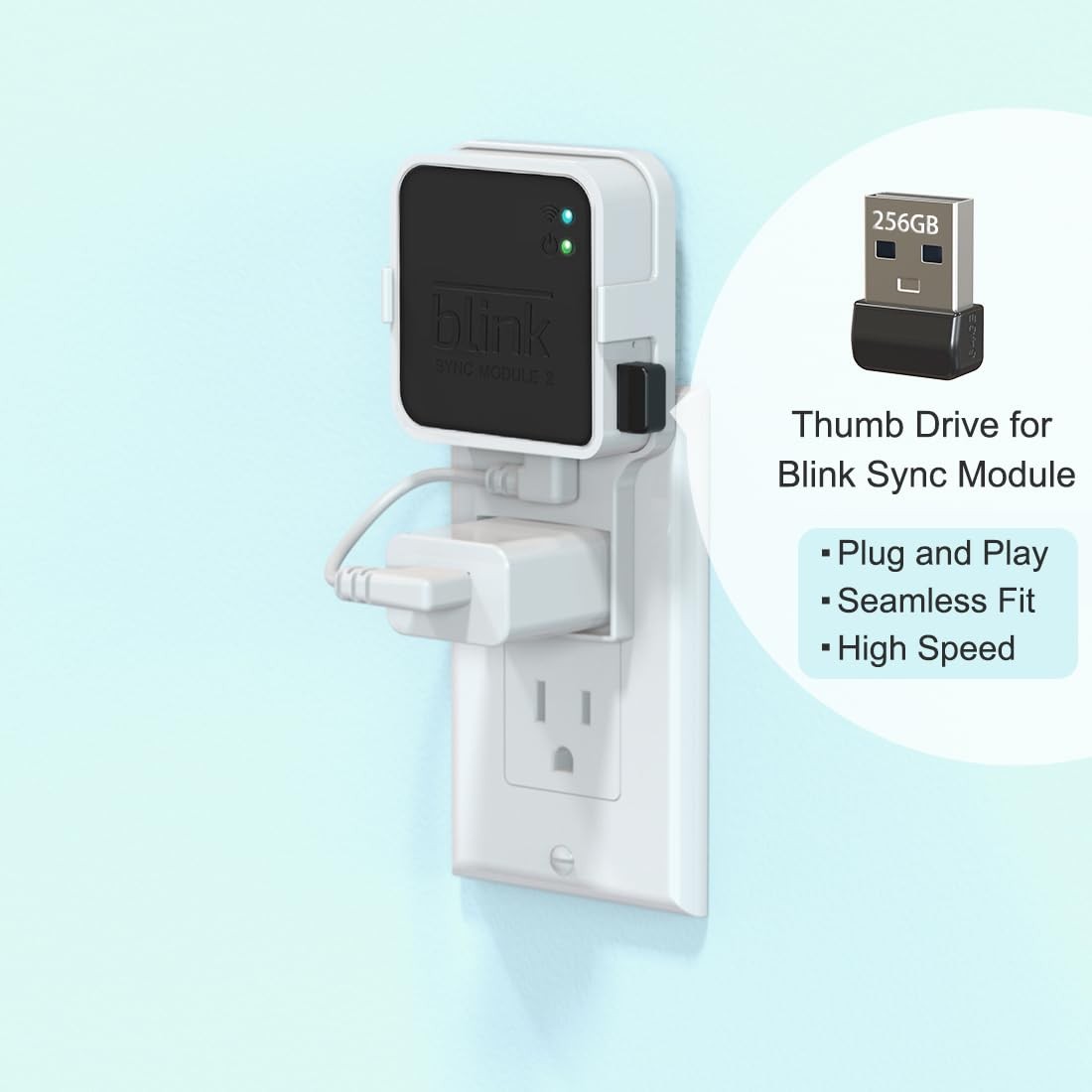256GB USB Flash Drive with Wall Mount for Blink Security System - Space-Saving