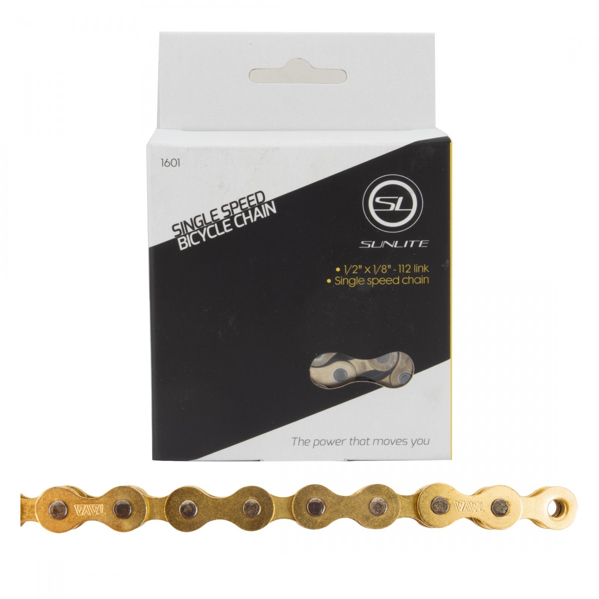 Sunlite SCN-SS 112-Link 1/2x1/8 Steel Single Speed Bike Chain - Durable, Gold