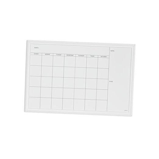 Magnetic Dry Erase Calendar White Board, 30" x 20", White Wood 30"W x 20"H