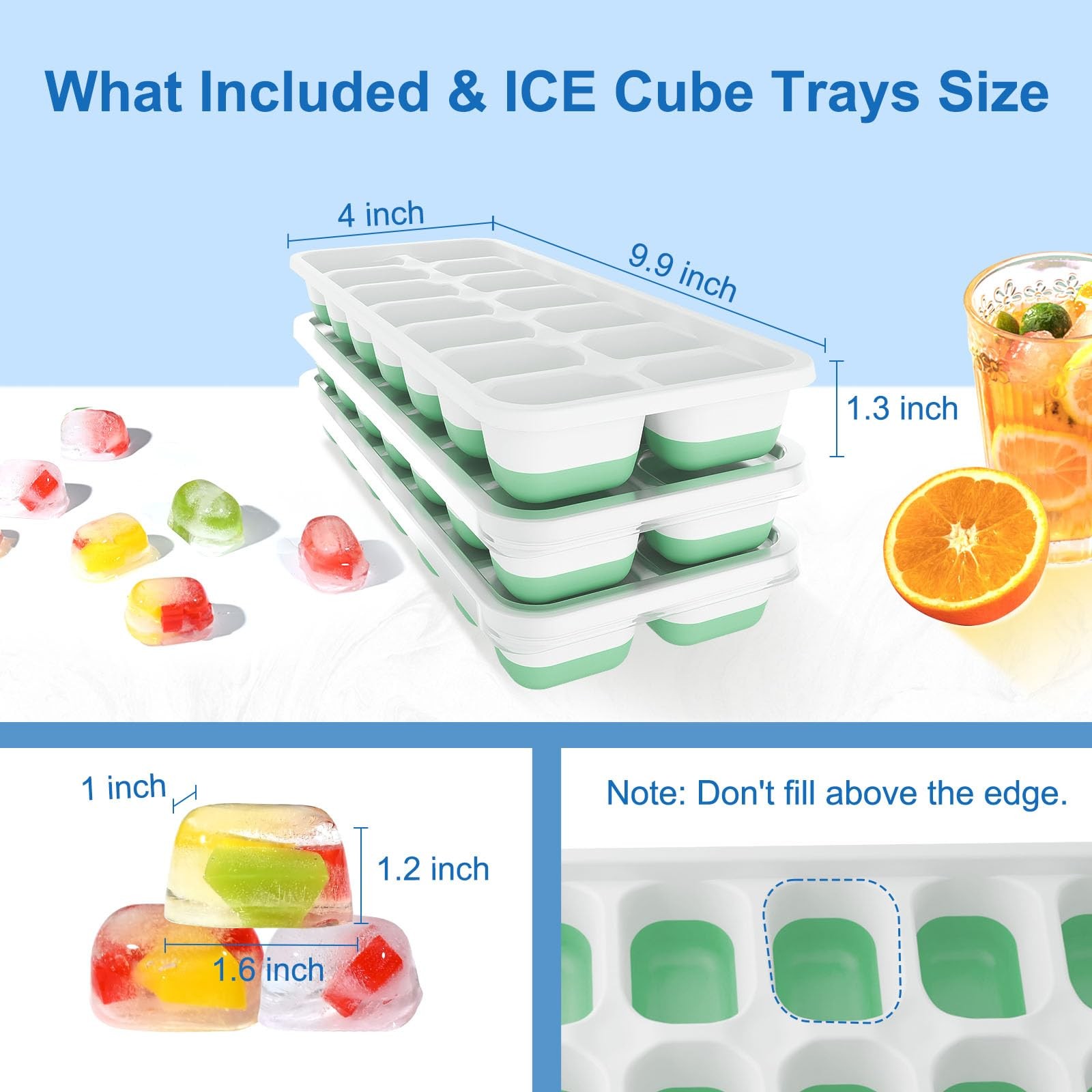 Silicone Ice Cube Trays with Lid Easy Release Stackable Molds Drink Maker 3 P...